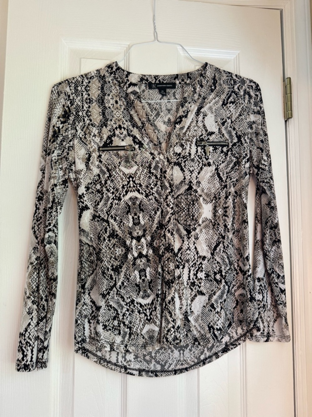 INC International Concepts Snake-Print Button Front Blouse - Black & Cream